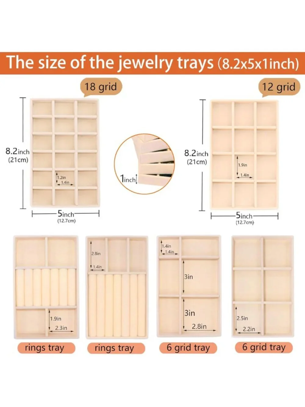 Velvet Jewelry Organizer Set - 8 Stackable Drawer Boxes for Earrings & Necklaces